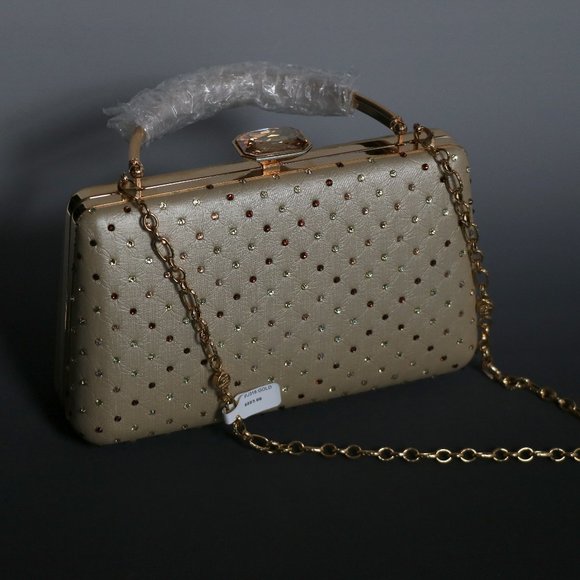 NEW Jimmy Crystal Gold Rhinestone Clutch - Picture 9 of 10